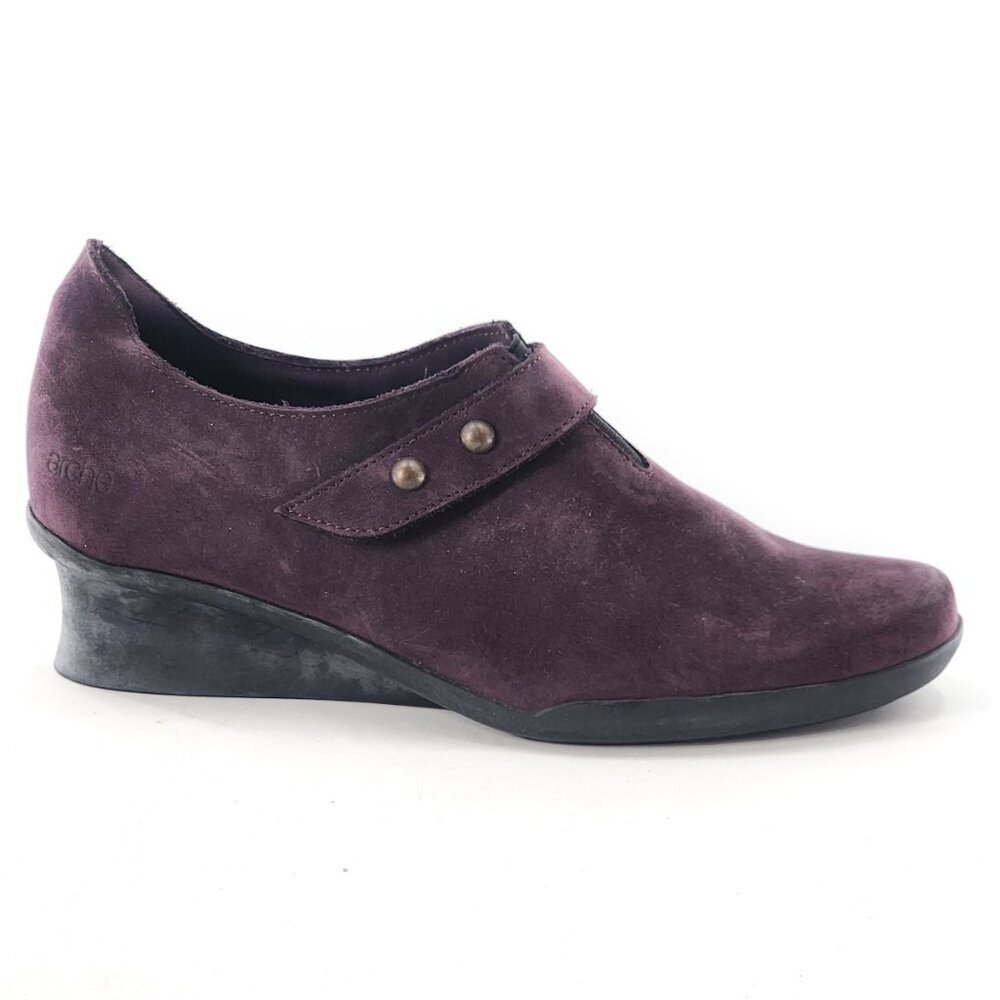 ARCHE NWOB Purple Nubuck Leather Wedge Booties‎